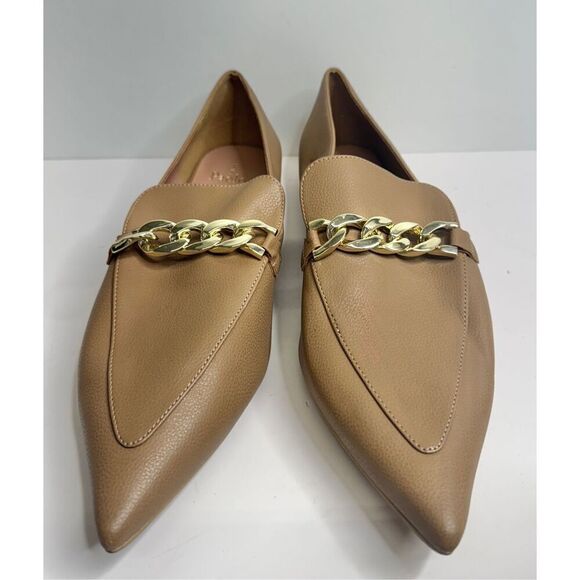 Linea Paolo Loafers Size 9 pointed Toe Leather Gold Chain Slip On‎ Casual Shoes - Picture 3 of 9